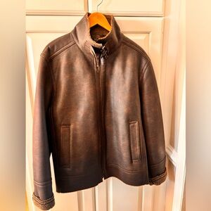 Brown Faux Leather Bomber Jacket